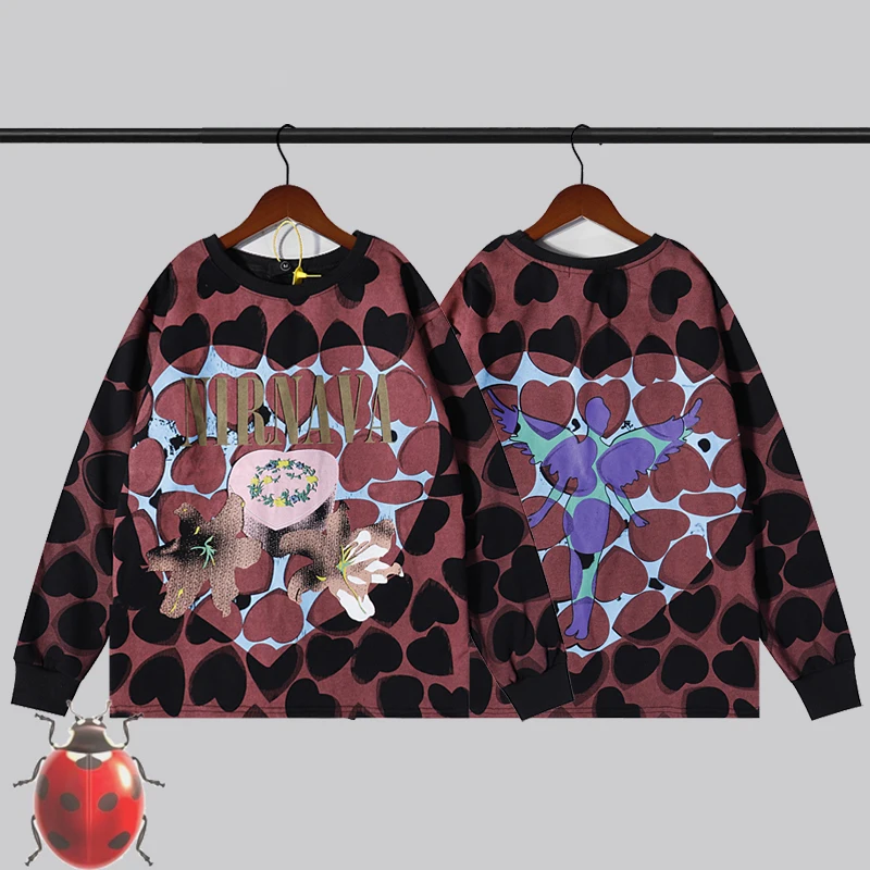 

Флисовая Толстовка с принтом в виде сердца, винтажная Толстовка в американском и европейском стиле для мужчин и женщин, толстовка