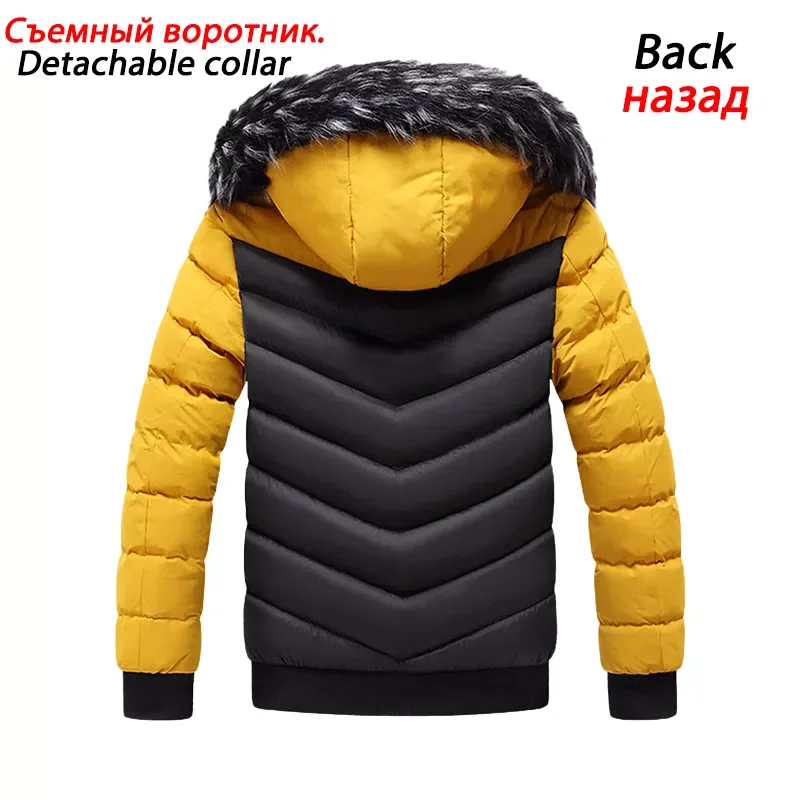 

Jacket Men 2022 Fur Collar Hooded Thick Warm Cotton Outwear Man Patchwork Parka and Coats Windbreaker Parkas Male M-5XL