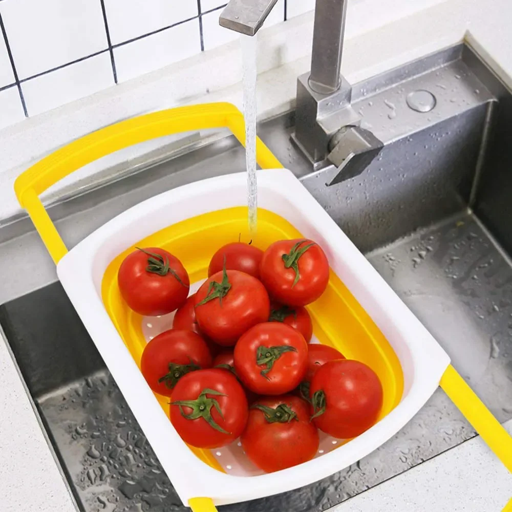 

Silicone Folding Drain Basket, Foldable Strainer Colander Collapsible Fruit and Vegetable Washing Drainer Kitchen Storage Tool