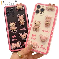 accezz cute phone case for iphone 13 12 11 pro max x xs xr 6 6s 7 8 plus 3d pink rabbit bear cartoon shockproof soft case coque