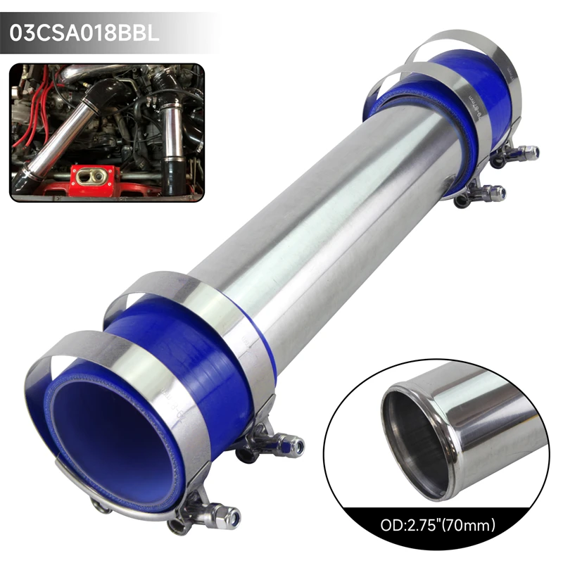 

Aluminum Intercooler Turbo Piping pipe 70mm 2.75" + Silicone hose w/ T-clamps Black / Blue/Red