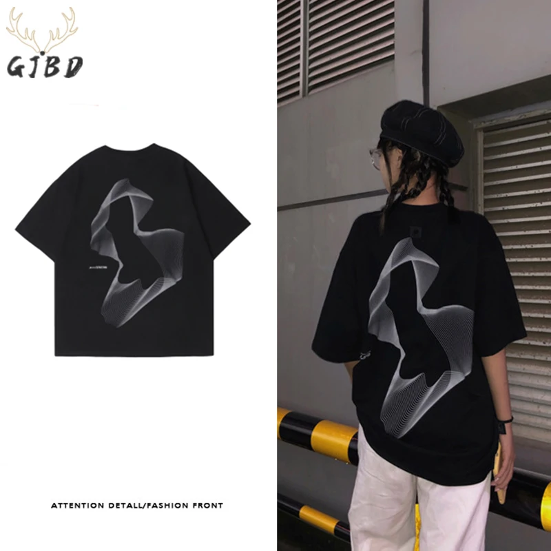 

Summer Black Short Sleeve Women's T-Shirt Round Neck Streetwear Harajuku Art Design Print Baggy Plus Size Fashion Oversized Tops
