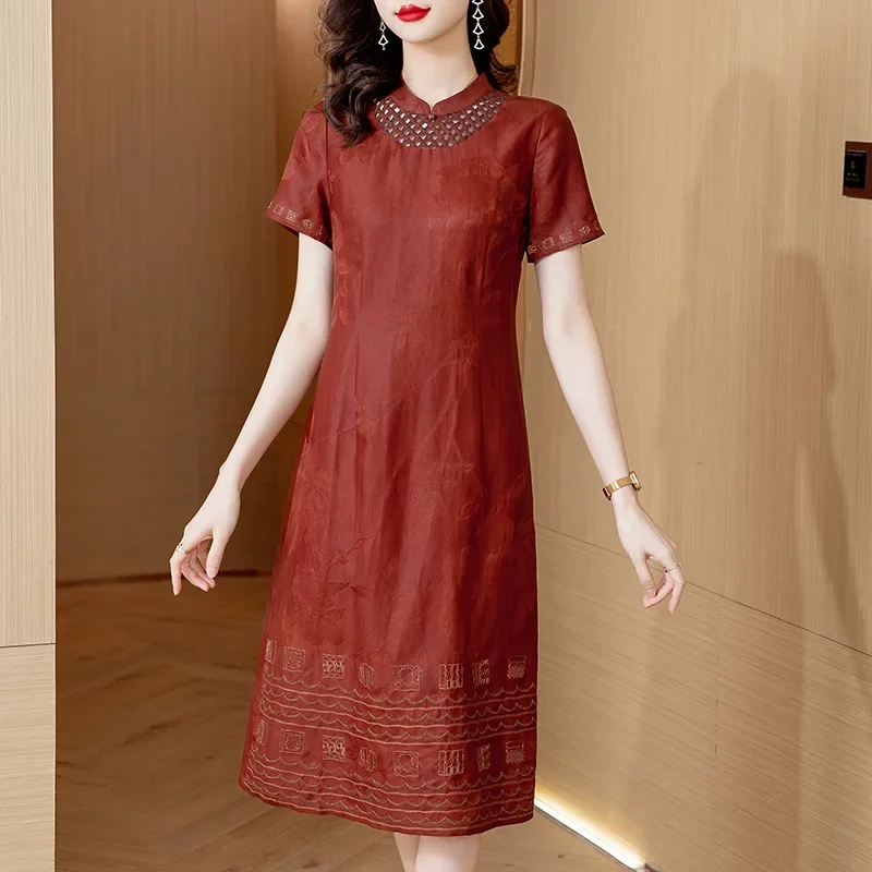 Высококачественное шелковое платье с красным облаком в молодом стиле из