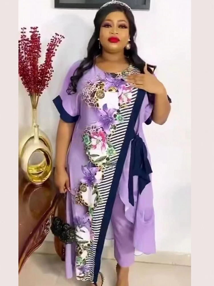 

2 Piece Set Women Africa Clothes African Dashiki New Fashion Two Piece Suit Long Tops And Pants Party Big Size For Lady