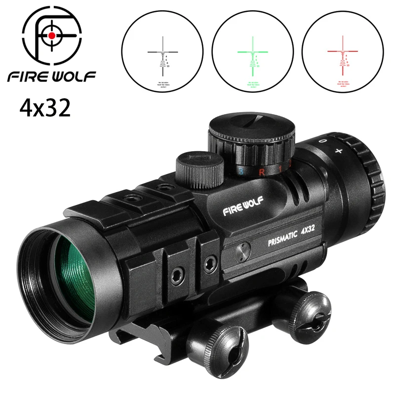 Fire Wolf 4X32 Scope Hunting Optical Scope Tactical Rifle Scope Green Red Dot Light Rifle Cross Scope 20mm Hunting Air Rifle