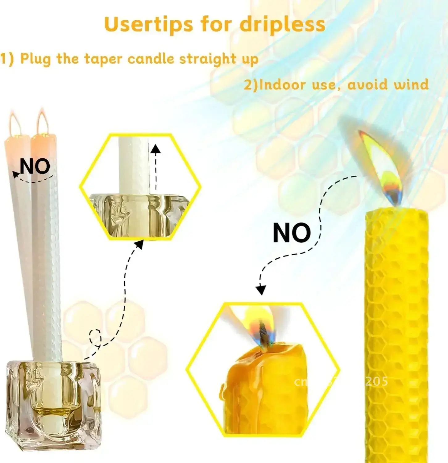 Конические свечи из пчелиного воска ручная работа сотовый дизайн бездымная