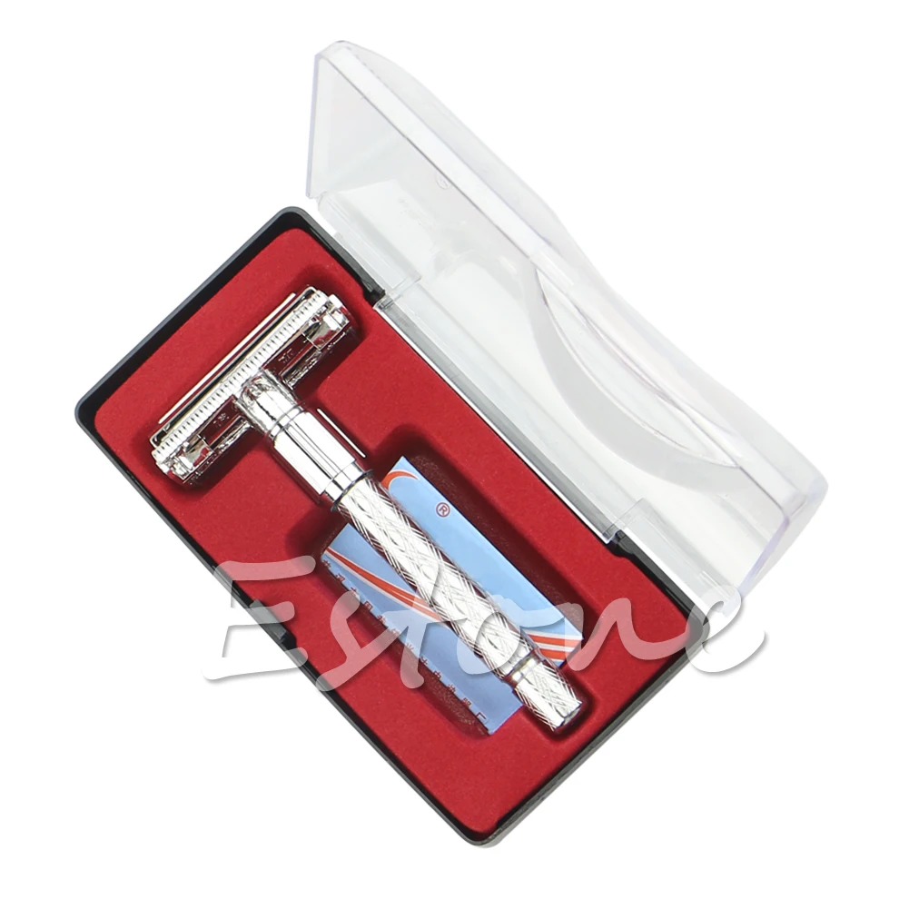 

Long Handle Double Edge Safety Razor-Butterfly Open Razor w/ Double Edge Safety Razor Blades-Close,Clean Shaving Razor
