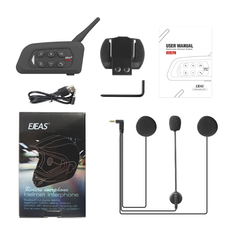 New EJEAS V4 Plus Bluetooth Motorcycle Helmet Intercom Headset with 1500M BT 5.1 Interphone Communicator for 4 Riders Headphone