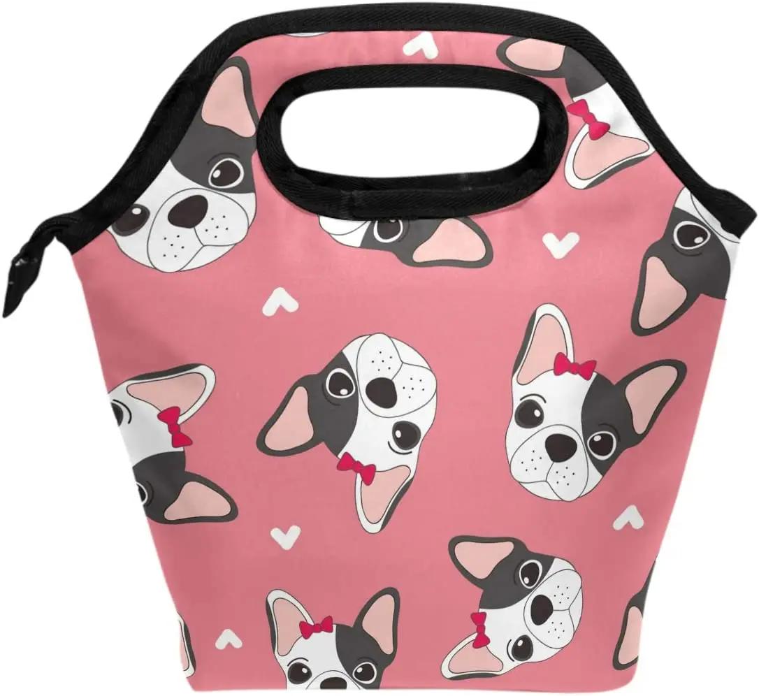 

Funny Bulldog Love Heart Pink Pattern Insulated Cooler Lunchbox for Men Women School Teens Office Picnic