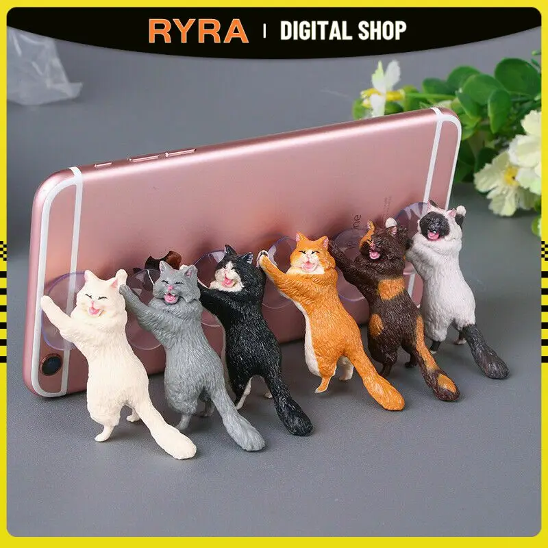 

RYRA Universal Cute Cat Phone Holder Tablets Sucker Support Resin Mobile Phone Stand Bracket Sucker Design Stand For Smartphones
