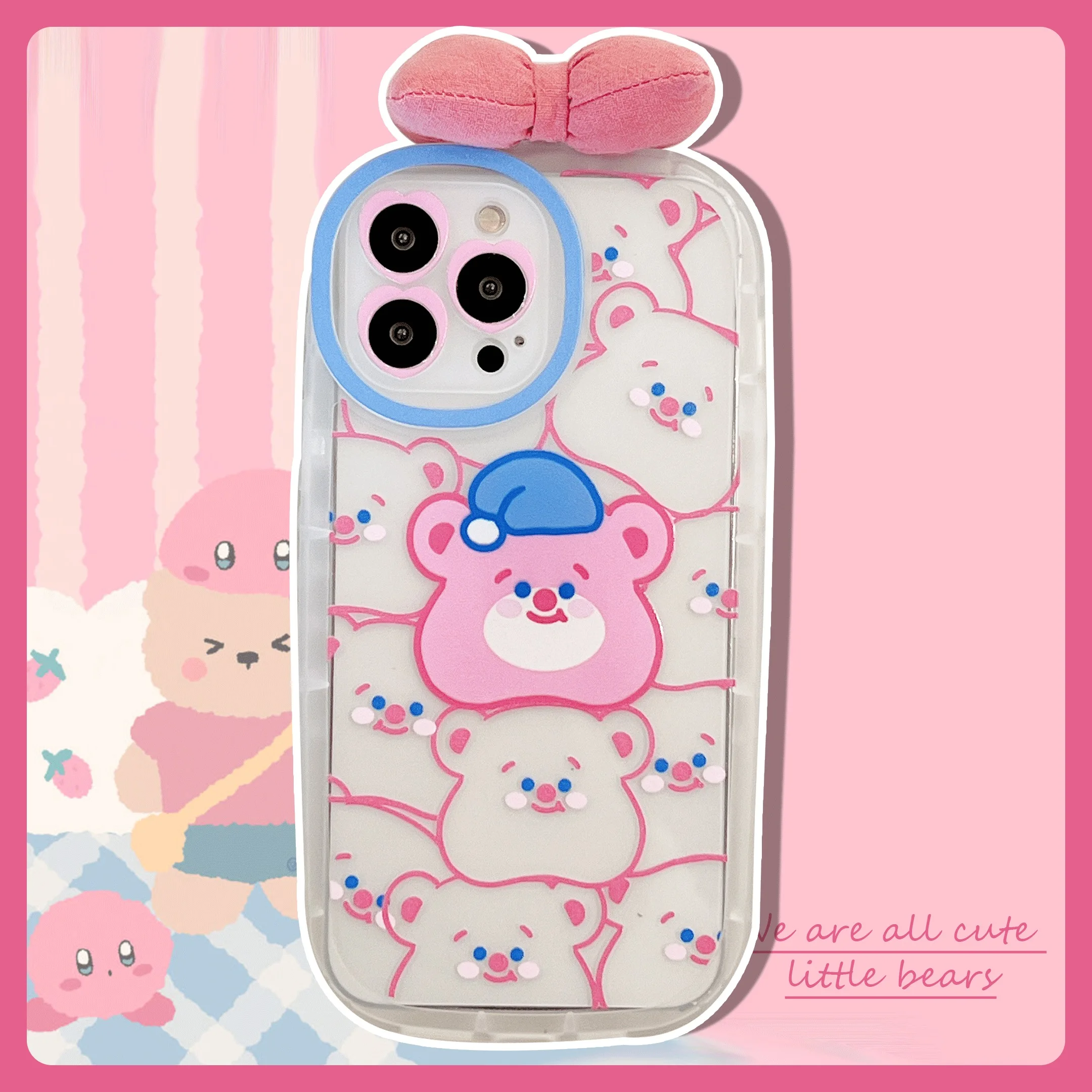 

Fashion Pink Bear Case for IPhone 13 Pro Max 12 Pro Max 11 Pro Max IPhone X XR XS Max Soft Cover