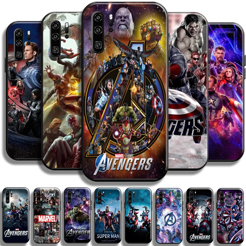 

Marvel Avengers Cover For Huawei P30 P30 Lite P30 Pro Phone Case Cases TPU Carcasa Shell Liquid Silicon Cover Black