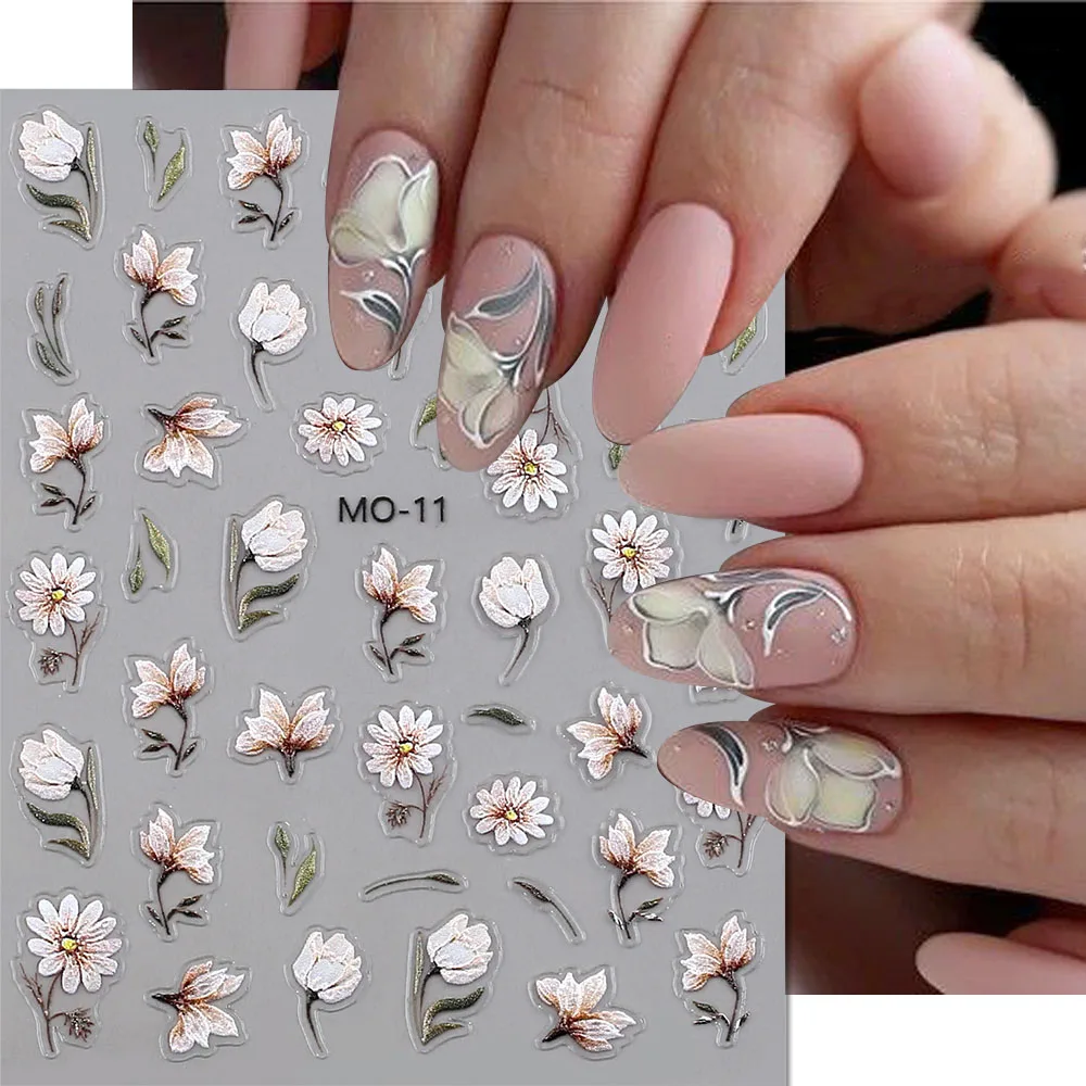 

5D Embossed Flower Nail Stickers Tulip Camellia Nail Art Stickers Flower Nail Decals Floral Nail Sticker Women Nail Decorations