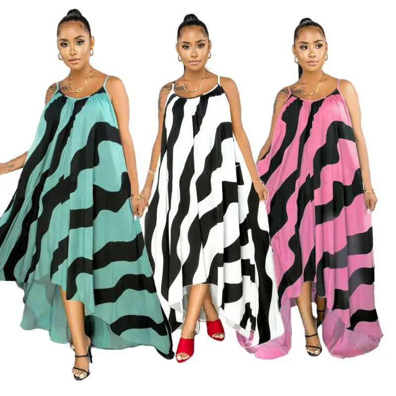 

Summer New Women's Large Size Casual Sling Dress 140KG 9XL 8XL 7XL 6XL Fashion Striped Print Irregular Hem Loose Sling Dress
