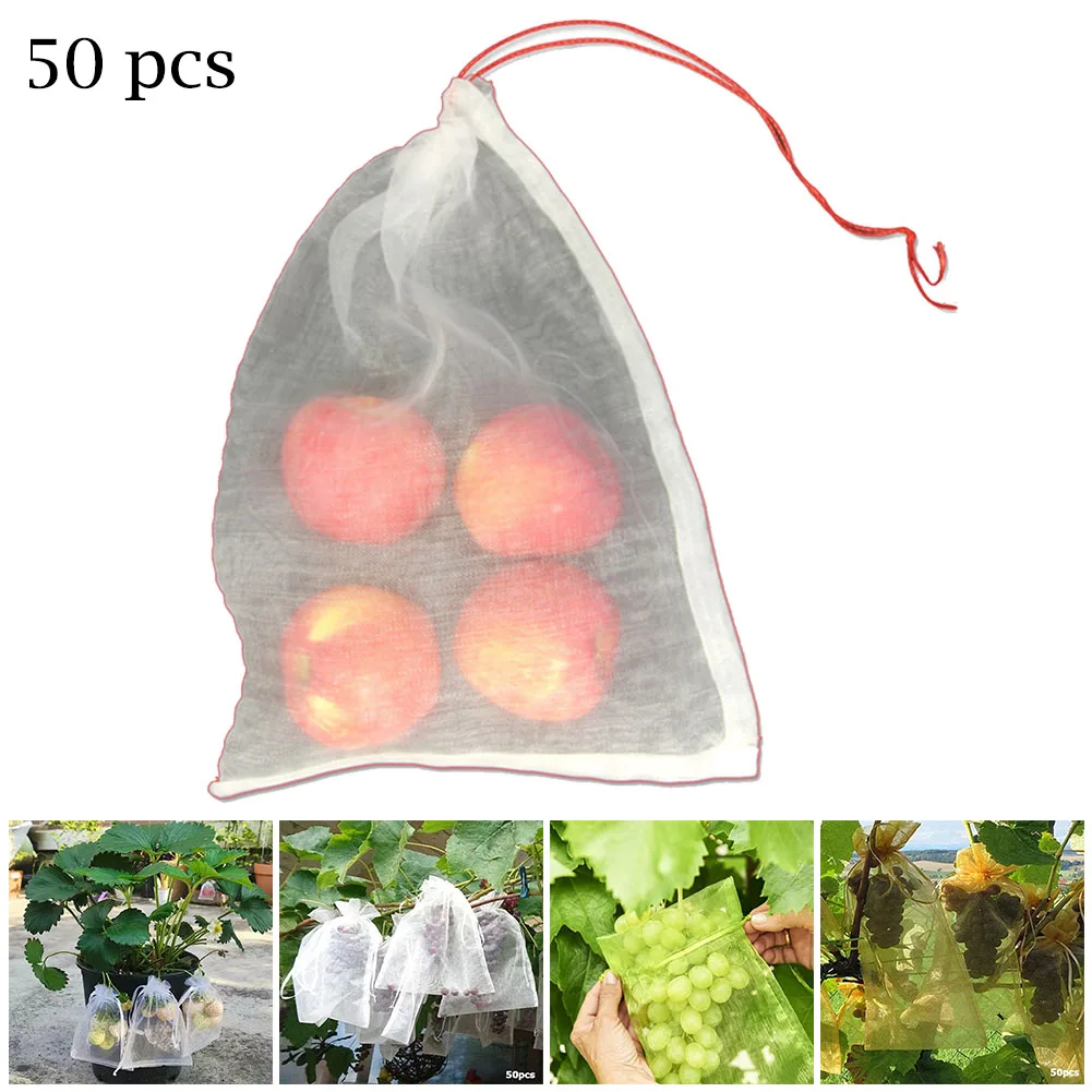 

50PCS Garden Mesh Net Bags Strawberry Grapes Fruit Protection Bags Pest Control Anti-Bird Mesh Grape Bag Planter Grow Bags
