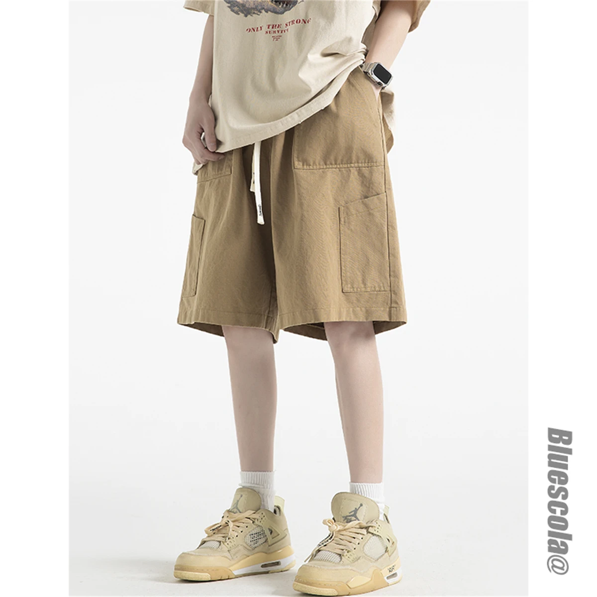 Spring and Summer 2023 Women's Wear American Classic Street Khaki Multi Pocket Loose Wide Leg Overalls Shorts