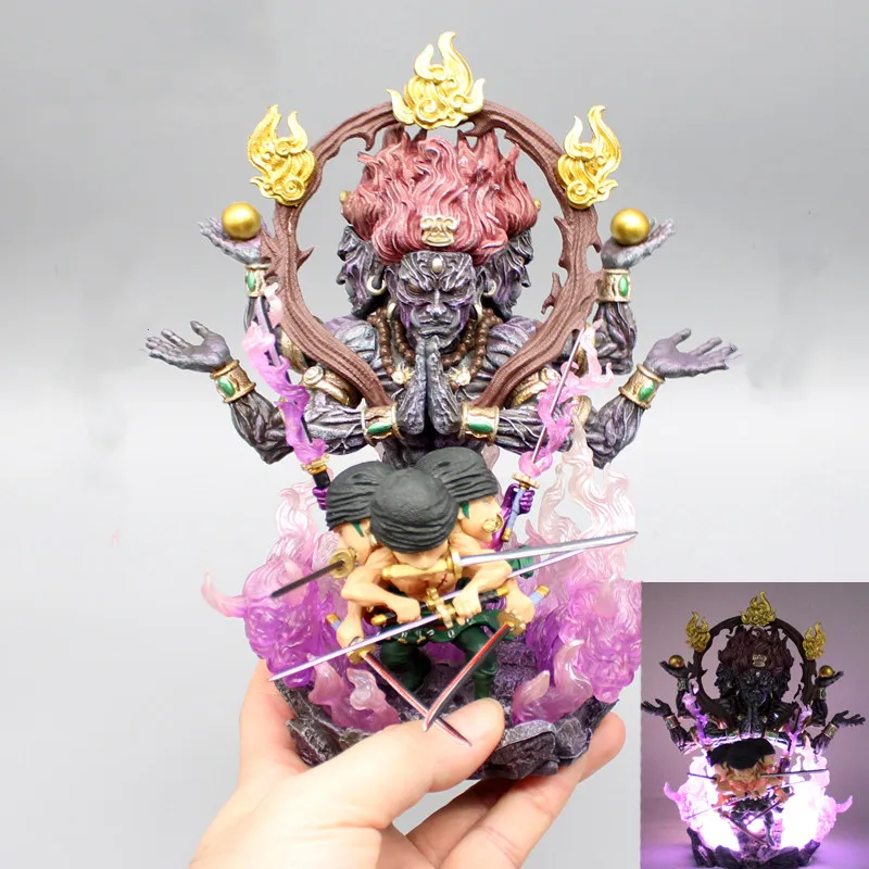 

21cm One Piece Figures Roronoa Zoro Led Light Nine Knives Flow Pop Max Asura Action PVC Collection Model Toys Gift Children