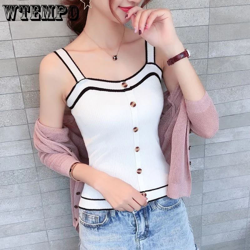 

WTEMPO Suspender Vest Women White Bottom Shirt Large Size Sexy Backless Short Top Y2k Top Spring and Summer New Female Clothing
