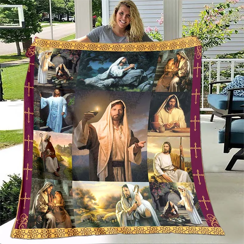 

Pattern Flannel Throw Blanket Soft Cozy Warm Lightweight Home Sofa Couch Bed Decor Adults Teens Worship Gifts Jesus Virgin Mary