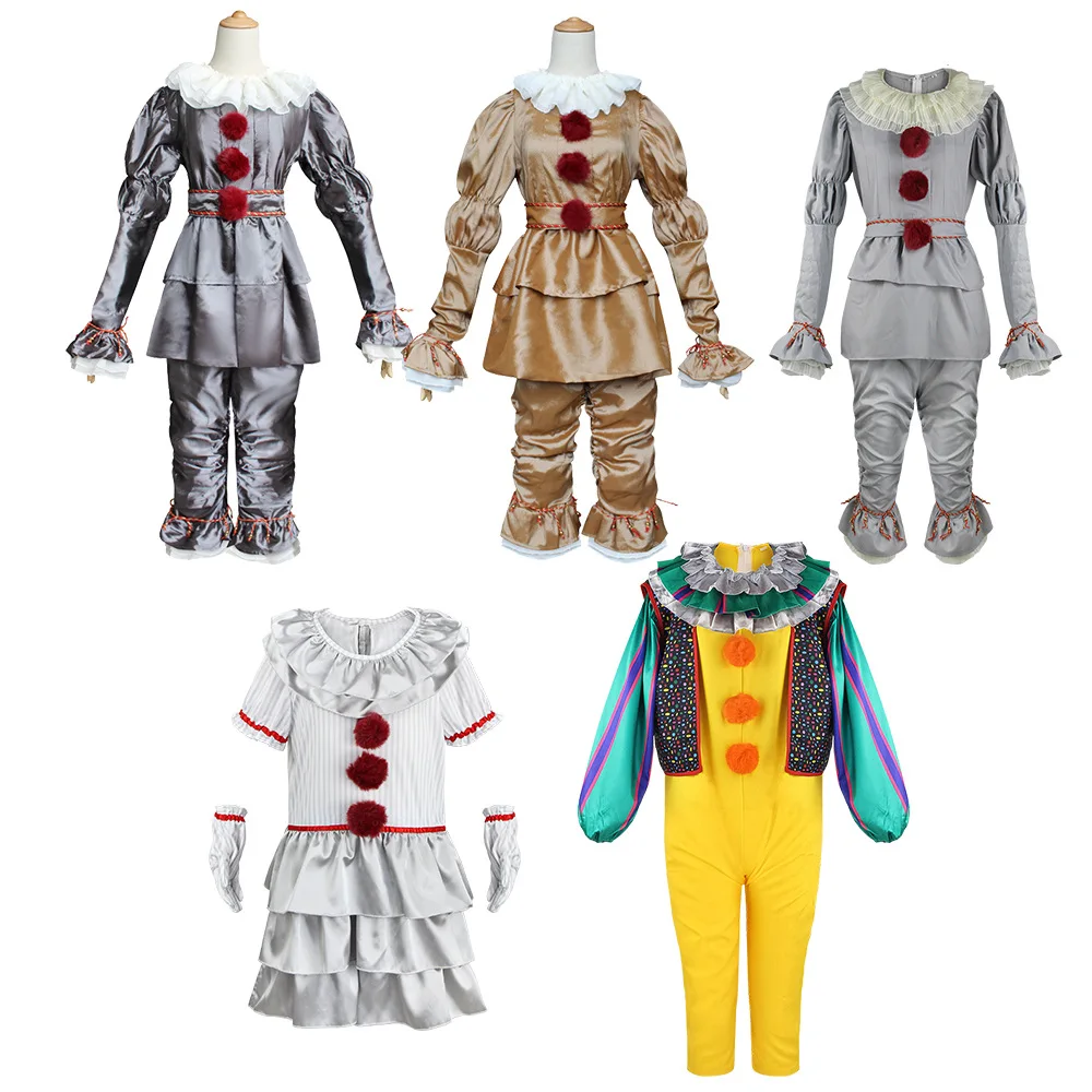 

Pennywise Cosplay Costume Movie Stephen King's It Aldult Unisex Top Pants Jumpsuit Dress Halloween Horror Clown Uniform Suit