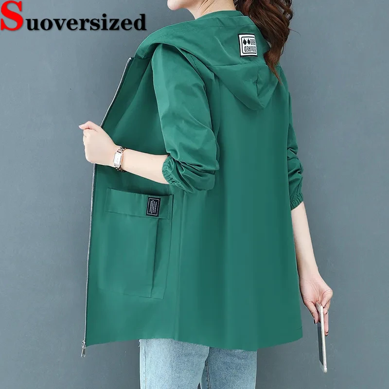 

Oversized 95kg Mid Length Unlined Hooded Trench Coats Loose Fashion Windbreaker Korean Casual Women's Gabardina Spring Fall New