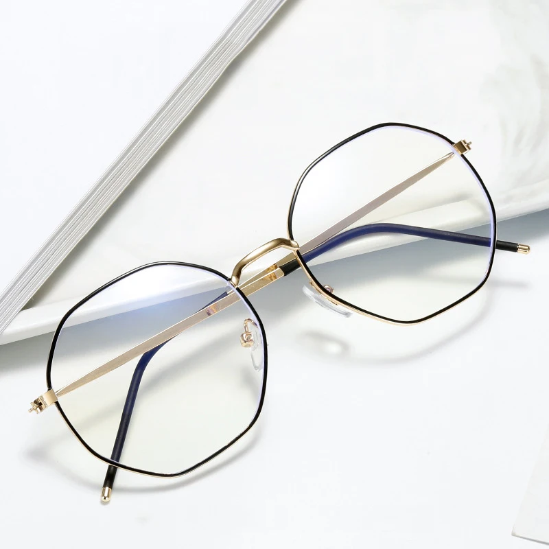 

Многоугольная металлическая оправа для очков для мужчин и женщин, винтажные оптические очки в стиле ретро, очки с антибликовым покрытием, прозрачная оправа для очков