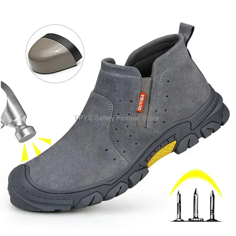 

Мужские защитные ботинки со сварным швом, нескользящая обувь со стальным носком, прочные удобные рабочие ботинки, защита от проколов и искр