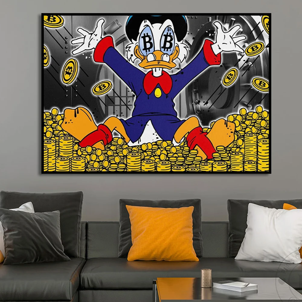 

Disney Donald Duck Love Money Street Graffiti Art Canvas Painting Poster And Prints Wall For Living Room Home Decoration Cuadros