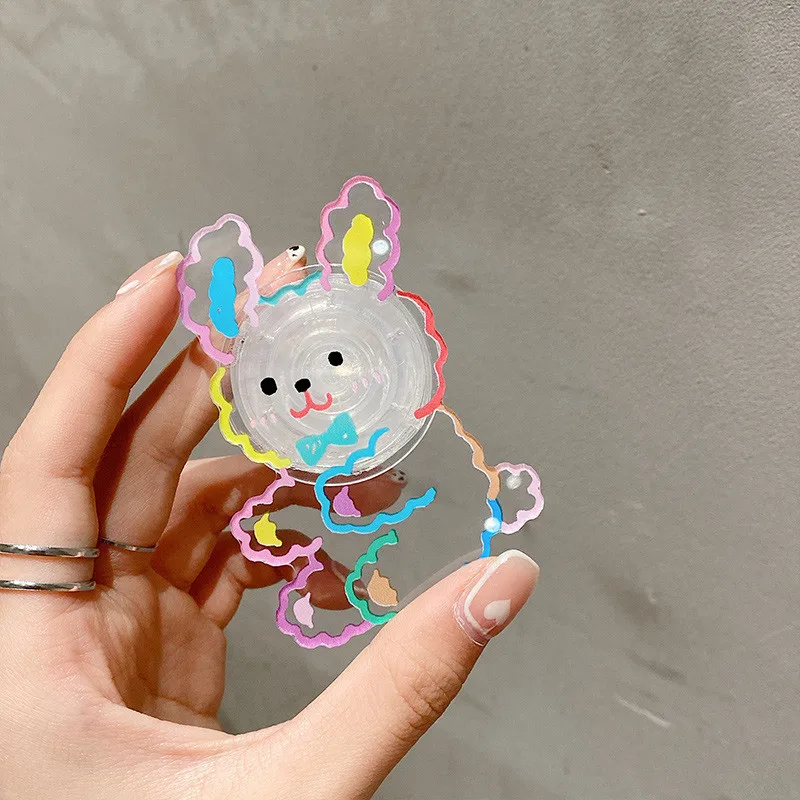 clear smiley face rabbit phone stand holder for iphone 13 universal grip tok socket for smartphones support finger bracket free global shipping