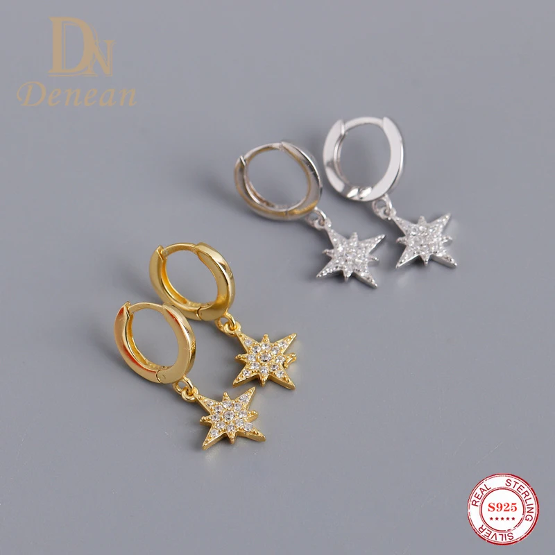 

Denean S925 Sterling Silver Anise Star Stud Earrings Geometry Cubic Zirconia Simple Dangle Earring for Women Luxury Jewelry