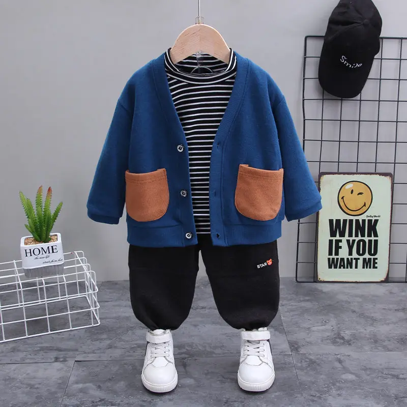 

Spring Fashion Autumn Children Boys Girls Clothes Kids Patchwork Jacket Strips T-shirt Pants 3Pcs/Sets Baby Clothing Tracksuits