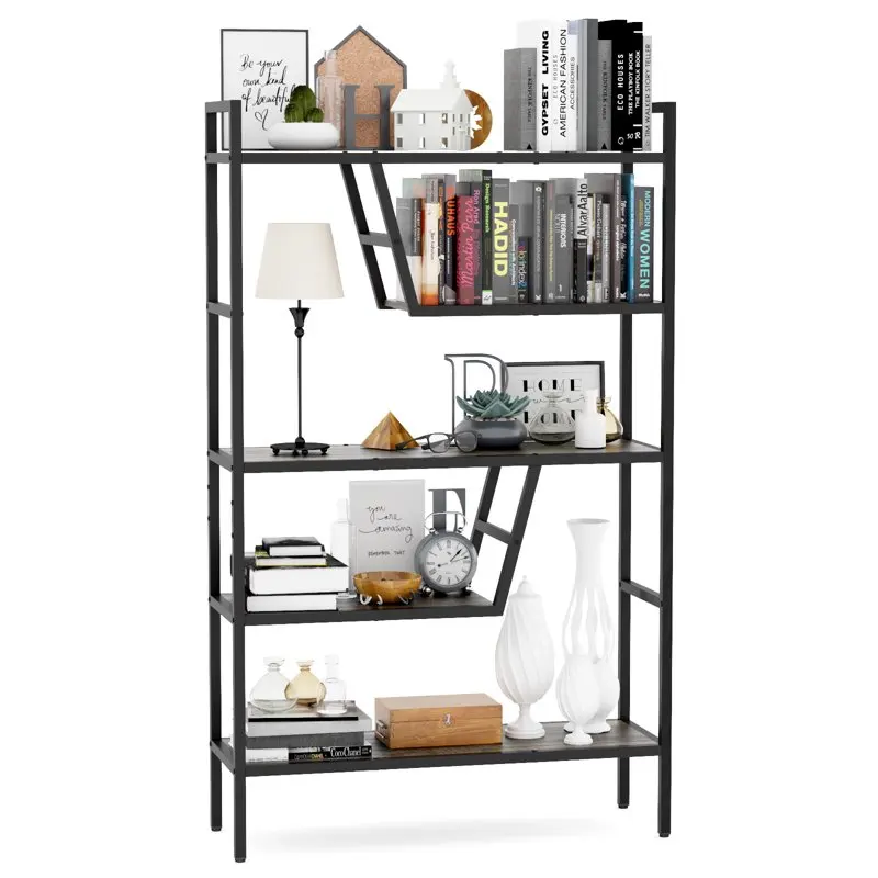

5 Shelf Bookcase, Oak/Black Home Furniture Office Bedroom Display Rack Shelf