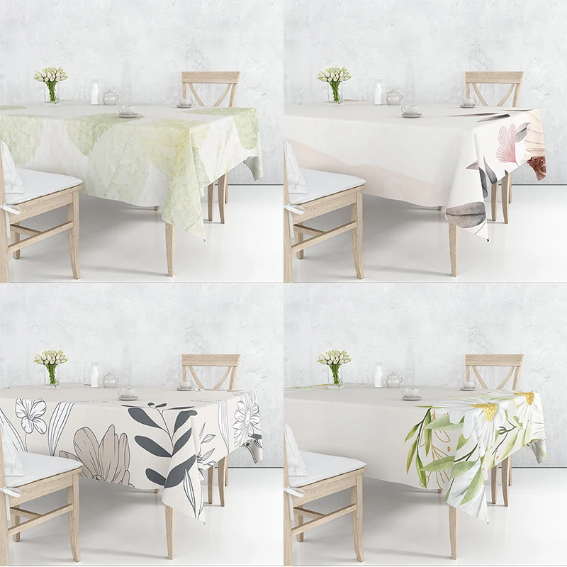 

Plants Flowers Leaves Daisy Patterns Beige Flax Tablecloth Dustproof Cover Heat Resistant Kitchen Dining Room Multiple Sizes