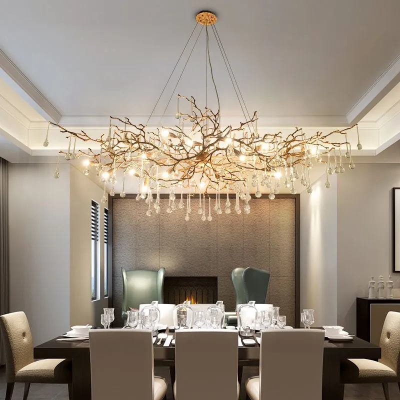 

Modern LED Branch Crystal Chandeliers Water Drops Luxury Ceiling Chandelier Hanging Lighting Tree Pendant Lamps Fixtures