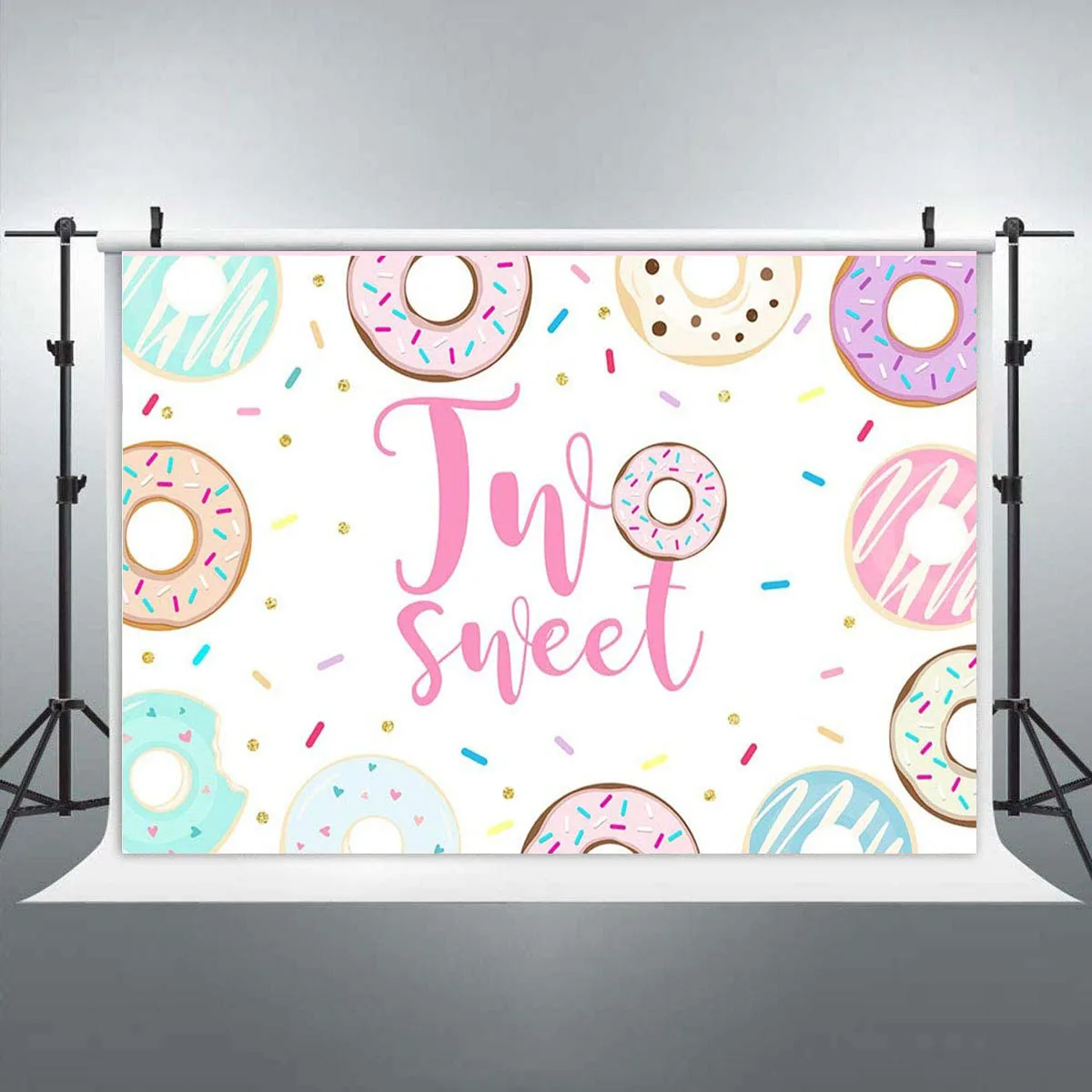 

Donut Sweet Two Birthday Backdrop Confetti Smash for Girl Happy 2nd Second Bday Party Wall Cake Banner Poster Grow Up Background