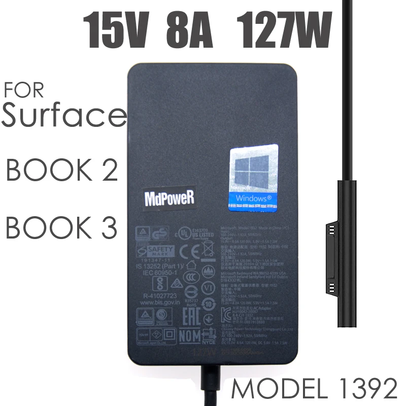 127W 15V 8A Charger For Microsoft Surface Laptop Surface Book 3 2 Surface Go Surface Pro 6 7 Model 1932 with 5V 1.5A USB