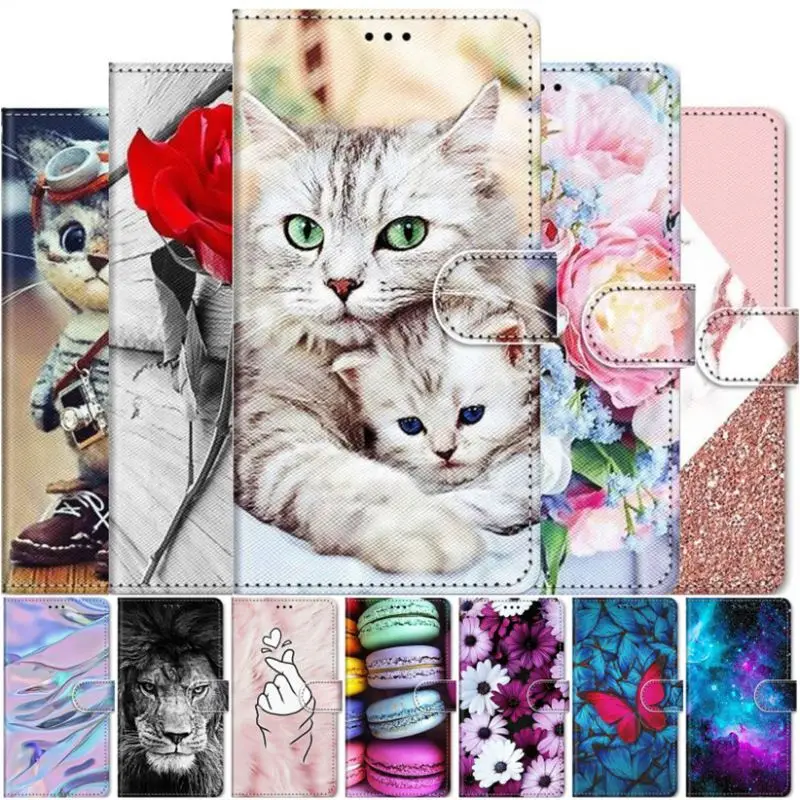 

Cute Cat Floral Phone Case For Huawei Enjoy 9s 9 8 10s 7s Nova 6 SE 3E V9 Play Y5 Y6 2017 Y9 Prime 2019 Wallet Card Cover D08F