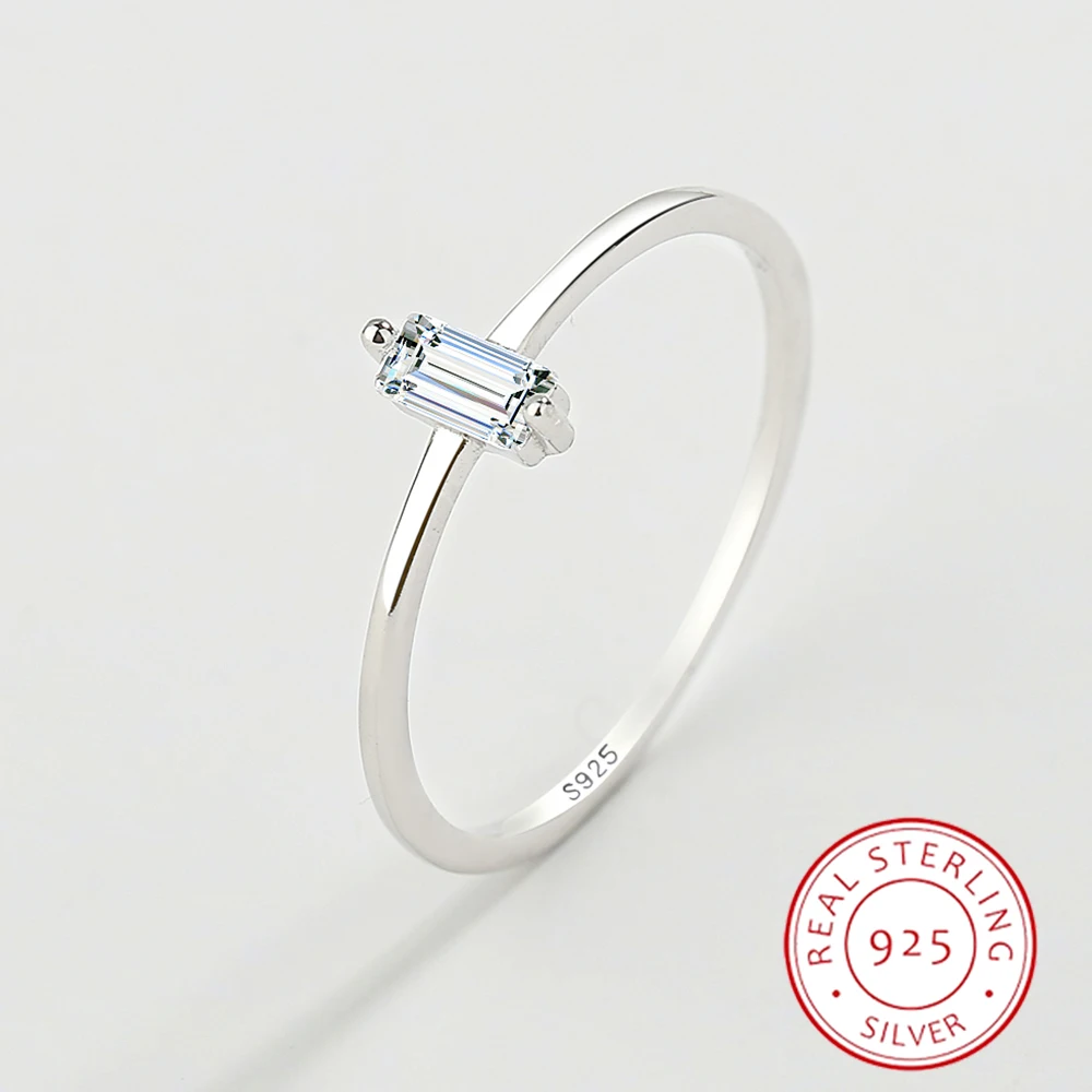 

2022 NEW Exquisite Rectangle Rings for Women Diamond Cubic Zircon Pure 925 Sterling Silver Fine Party Birthday Gifts Jewelry