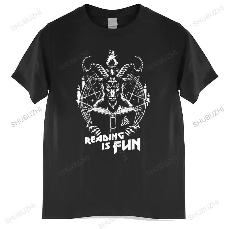 

New Arrived Mens t shirt Baphomet Men Tshirt Pre-shrunk Cotton Satan Demon TShirt Geeks Reading Is Fun Mens T-shirt Euro size