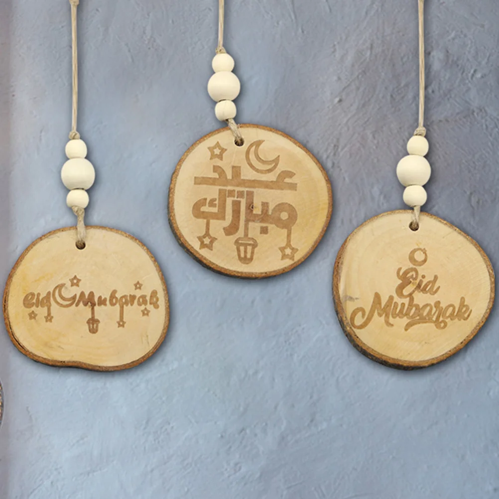 

4pcs Eid Mubarak Themed Hanging Decor Wood Hanging Ornament Party Wooden Door Sign
