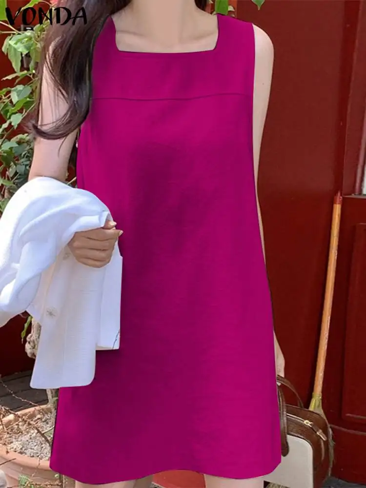 

Мини-платье VONDA женское с квадратным вырезом, пикантный однотонный Повседневный Сарафан на бретельках, модное свободное пляжное короткое, на лето, 2023