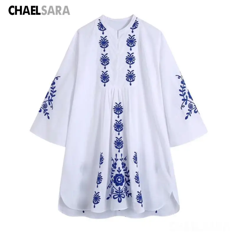 

Женское винтажное мини-платье с вышивкой, элегантное Привлекательное платье с воротником-стойкой, лето 2022