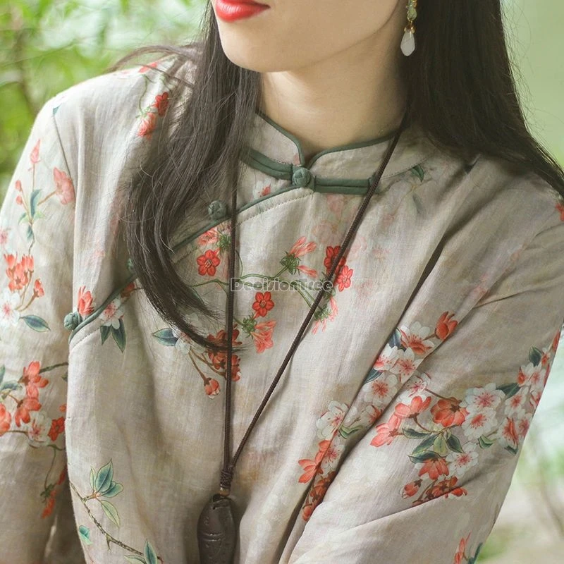 Осень-зима 2023 новый китайский стиль утепленный теплый хлопковый льняной ципао