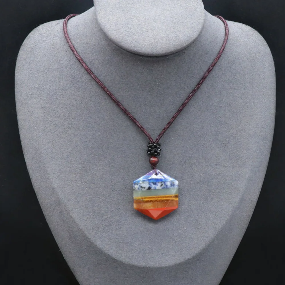 Ожерелье из 7 чакр лечебный хрусталь Шестигранная звезда регулируемый природный