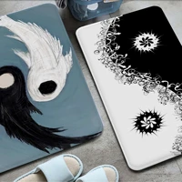 chinese yin yang black and white printed flannel floor mat bathroom decor carpet non slip for living room kitchen doormat