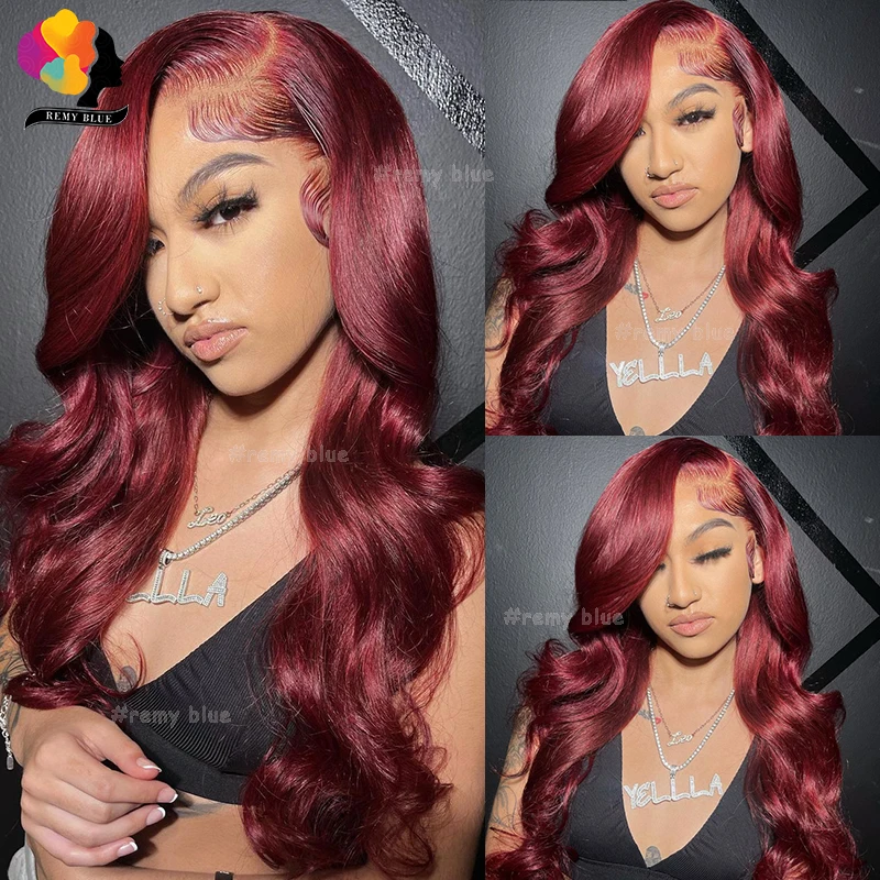 13x4 Объемная волна Парик фронта шнурка Цветные 99J Бордовый Красный Вьющиеся