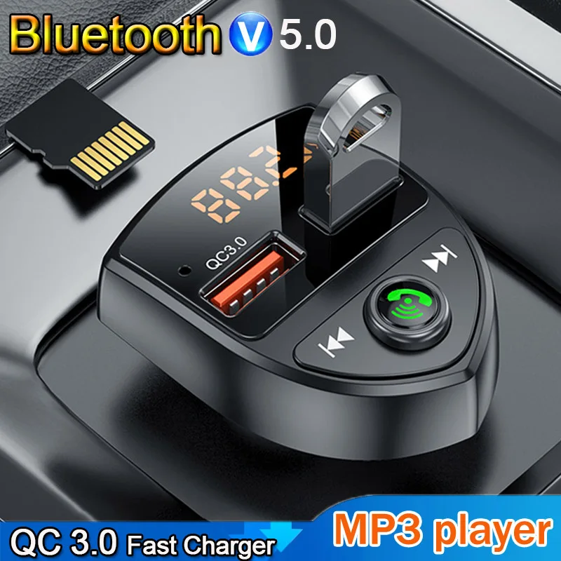 

FM Transmitter Car Hands-free Bluetooth5.0 Car Kit MP3 Player Dual USB Port QC3.0 Fast Charger U disk / TF Card Lossless Music