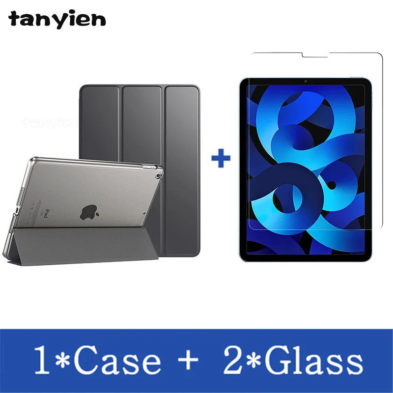 

Tablet Case For Apple iPad Air 1 2 3 4 5 9.7 10.5 10.9 Air5 Air4 Air3 Trifold PU Leather Magnetic Smart Cover + Tempered Glass