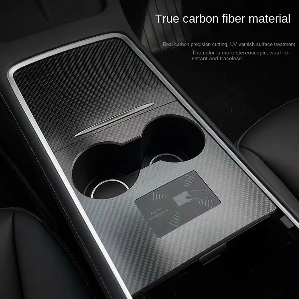 

1pcs Center Console Cover Sticker Real Carbon Fiber For Tesla Model 3 Model Y Accessories Central Interior Control Panel