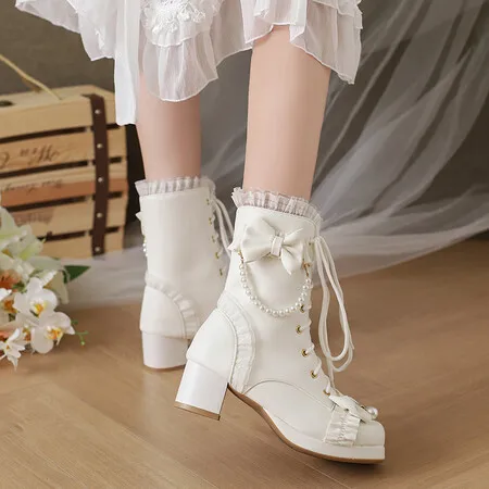 

Oversize Large size Big size Autumn and winter boots Round toe Lace-up boots female women shoes The Lolita style